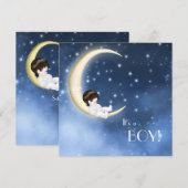 Blauwe en gele maan baby boy douche kaart (Voorkant / Achterkant)