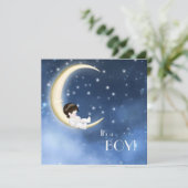 Blauwe en gele maan baby boy douche kaart (Staand voorkant)