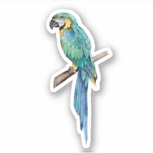 Blauwe en gele Macaw Custom-Cut Vinyl Sticker (Voorkant)