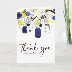 Blauwe en gele Mason Jars Wedding Hartelijk dank Bedankkaart