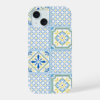 Blauwe en gele mediterraan Italiaans tegel iPhone 15 Hoesje