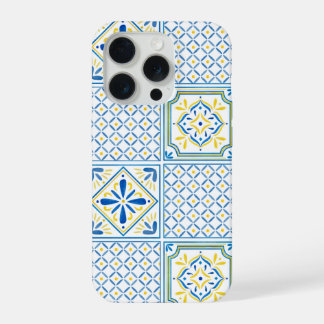 Blauwe en gele mediterrane Italiaanse tegel iPhone 15 Pro Hoesje
