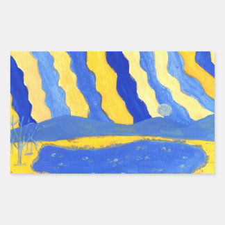 Blauwe en Gele Minimalistische Landschapstickers Rechthoekige Sticker