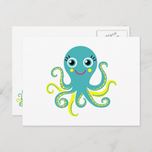 Blauwe en gele octopus briefkaart (Voorkant / Achterkant)
