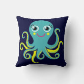 Blauwe en gele octopus kussen (Achterkant)