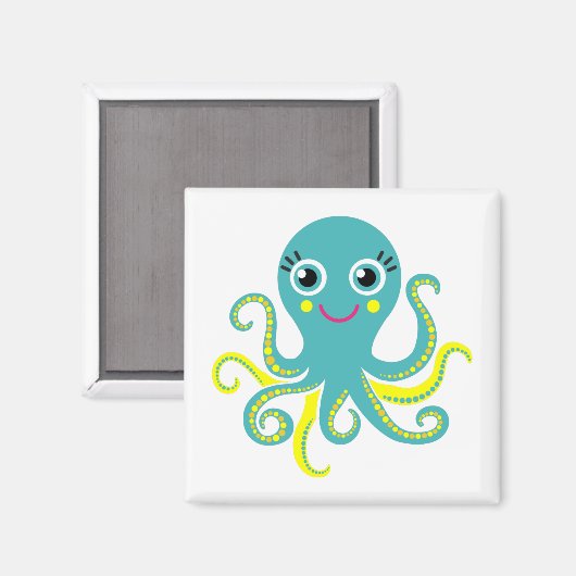 Blauwe en Gele Octopus Magneet (Voorkant / Achterkant)