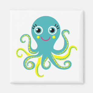 Blauwe en Gele Octopus Magneet