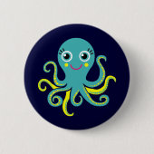 Blauwe en Gele Octopus Ronde Button 5,7 Cm (Voorkant)