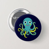 Blauwe en Gele Octopus Ronde Button 5,7 Cm (Voorkant /achterkant)