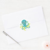 Blauwe en Gele Octopus Ronde Sticker (Envelop)