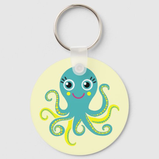 Blauwe en Gele Octopus Sleutelhanger (Voorkant)