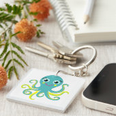 Blauwe en Gele Octopus Sleutelhanger (Voorkant Rechts)