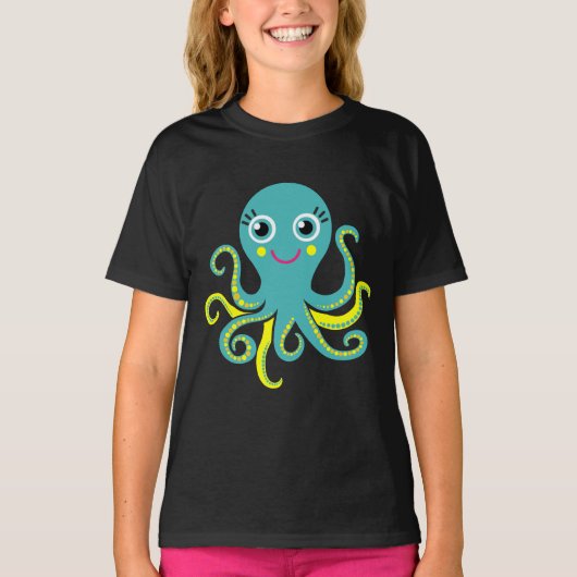 Blauwe en Gele Octopus T-shirt (Voorkant)