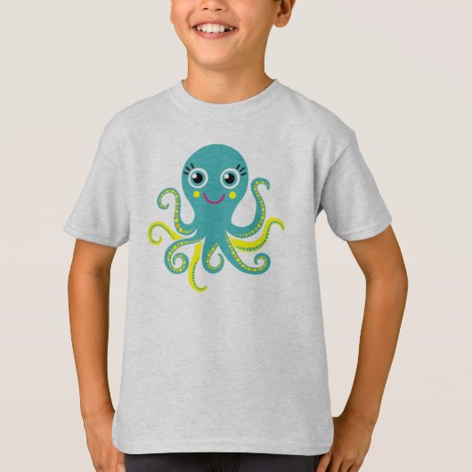 Blauwe en Gele Octopus T-shirt (Voorkant)