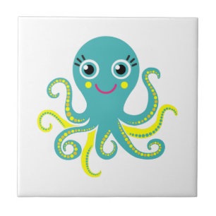 Blauwe en Gele Octopus Tegeltje