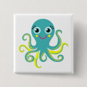 Blauwe en gele octopus vierkante button 5,1 cm (Voorkant)