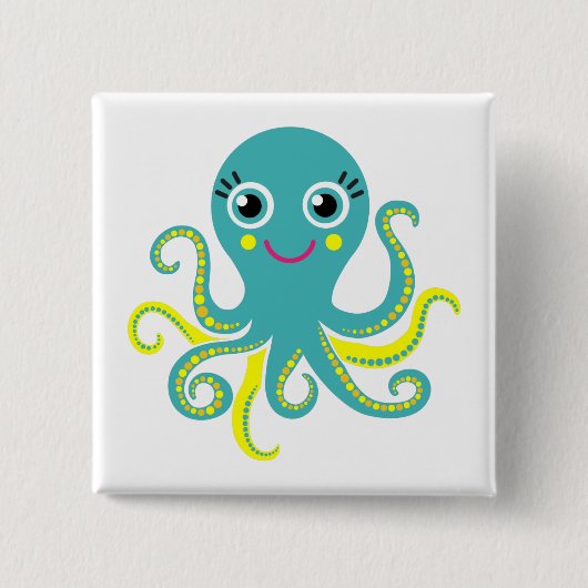 Blauwe en gele octopus vierkante button 5,1 cm (Voorkant)
