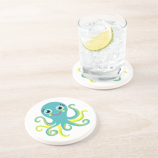 Blauwe en Gele Octopus Zandsteen Onderzetter (Zijkant)