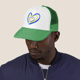 Blauwe en gele Oekraïense inspiratie Vrede geen oo Trucker Pet