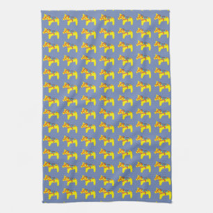 Blauwe en gele paarden theedoek