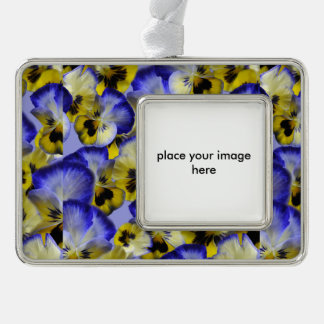 Blauwe en gele Pansies Verzilverd Kader Ornament