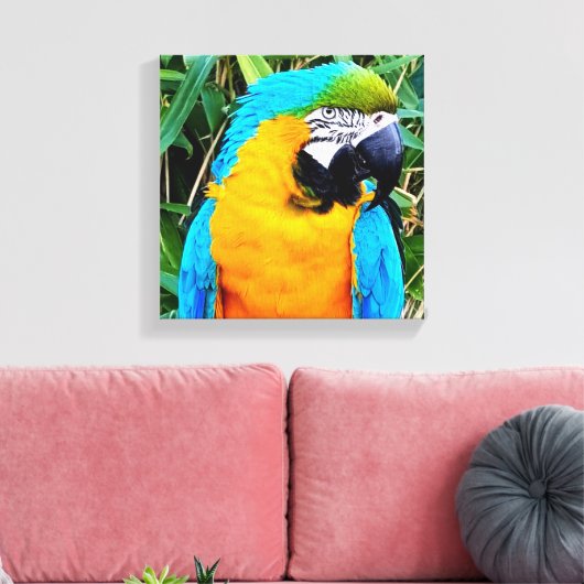 Blauwe en gele papegaai canvas afdruk (Insitu (Woonkamer))