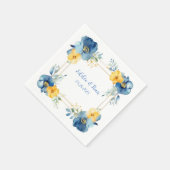 Blauwe en Gele Pioen Vierkant Bloemen Bruiloft Servet (Hoek)