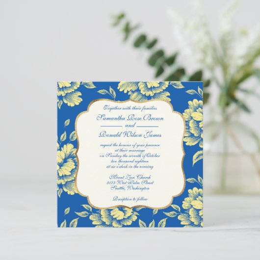 Blauwe en gele pony Toile - Frans country decor Kaart (Staand voorkant)