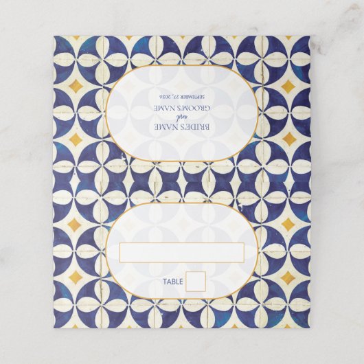 blauwe en gele Portugese patroonbruiloft (Buitenkant ongevouwen)