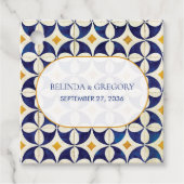  blauwe en gele Portugese patroonbruiloft Bedankjes Labels (Voorkant)