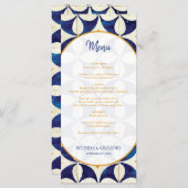 blauwe en gele Portugese patroonbruiloft Menu (Voorkant / Achterkant)