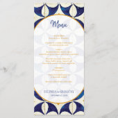 blauwe en gele Portugese patroonbruiloft Menu (Voorkant)