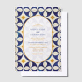  blauwe en gele Portugese patroonbruiloft Vellum Uitnodigingen (Offset)