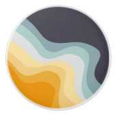 Blauwe en gele retro stijl golven keramische knop (Voorkant)