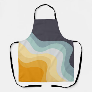 Blauwe en gele retro stijl golven schort