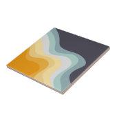 Blauwe en gele retro stijl golven tegeltje (Zijkant)