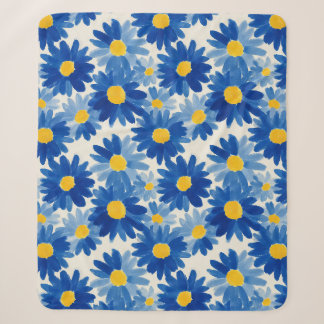 Blauwe en gele schilderachtige bloemen sherpa deken