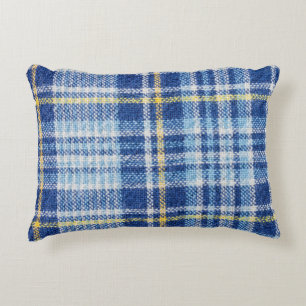 Blauwe en gele tartan of vlakke ondergrond voor fa accent kussen