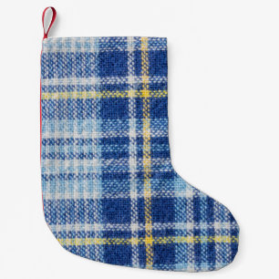 Blauwe en gele tartan of vlakke ondergrond voor fa kleine kerstsok