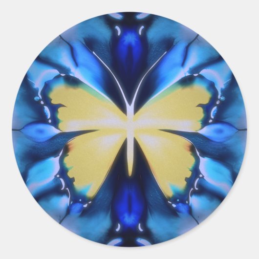 Blauwe en gele Tie Dye Butterfly Sticker (Voorkant)