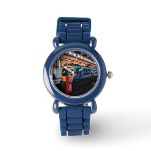 Blauwe en gele trein horloge