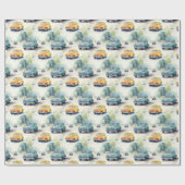 Blauwe en Gele Vintage Auto's - Cadeaupapier (Vlak)