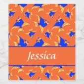 Blauwe en gele vis op sinaasappel wijn etiket (Enkel label)