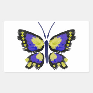 Blauwe en gele vlinder rechthoekige sticker