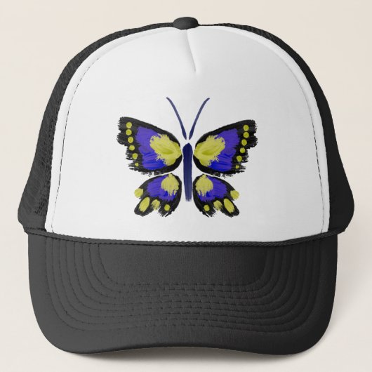 Blauwe en gele vlinder trucker pet (Voorkant)