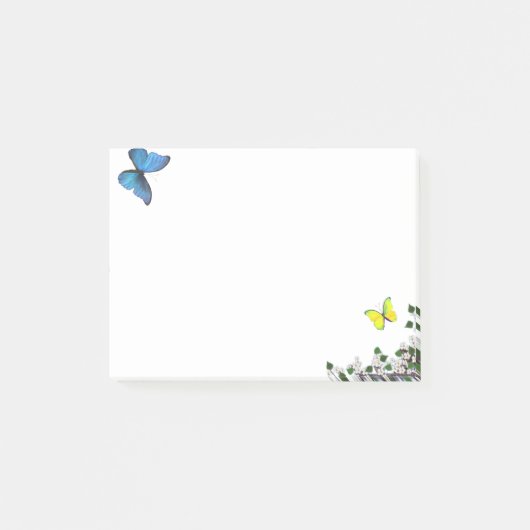 Blauwe en gele vlinders en kleine bloemen post-it® notes (Voorkant)