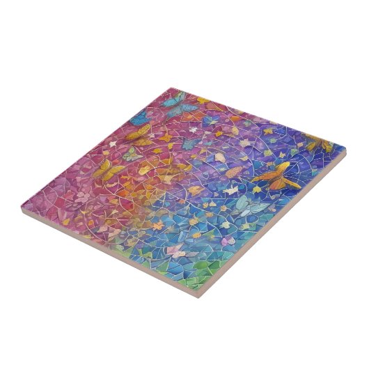 Blauwe en gele vlinders kleurrijk mozaïek tegeltje (Zijkant)