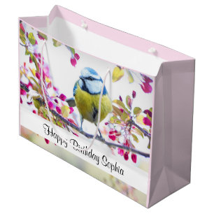 blauwe en gele vogel op een Branch Birthday Groot Cadeauzakje