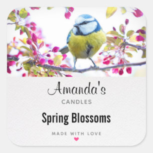  blauwe en gele vogel op een Branch-kaars Vierkante Sticker