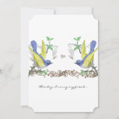 Blauwe en gele  vogels uitgenodigd voor een bruilo kaart (Achterkant)